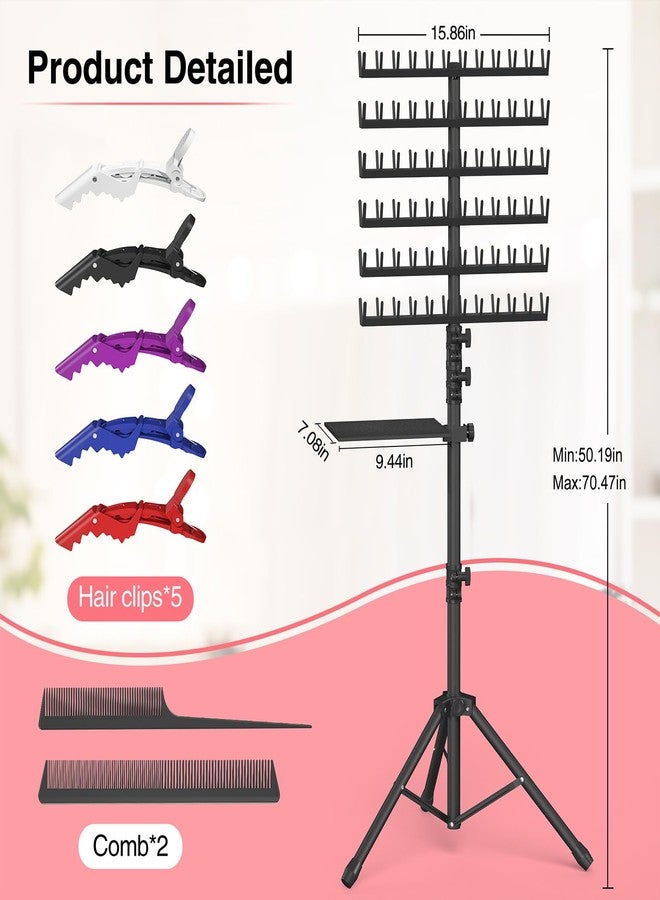 Hemndic Braiding Hair Rack with Tray, 2-sided 144 Pegs, Heavy Duty Braiding Rack Stand for Hair, Height Adjustable Standing Hair Extension Holder with Storage Bag & Braiding Accessories - Image 4
